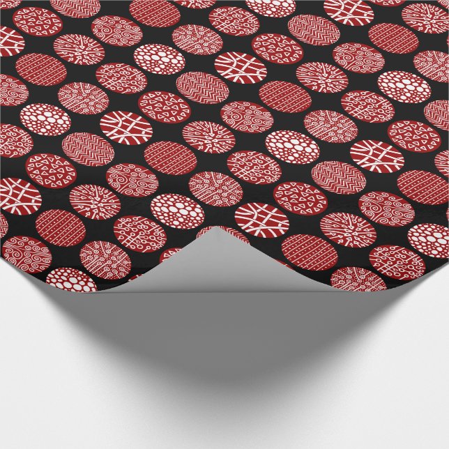 Decorative Circles - Ruby Red and Black Wrapping Paper (Corner)