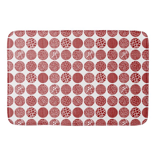Decorative Circles - Ruby Red and White Bath Mat (Front)
