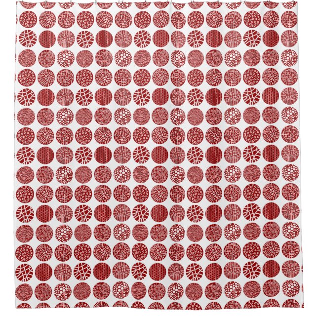 Decorative Circles - Ruby Red and White Shower Curtain (Front)