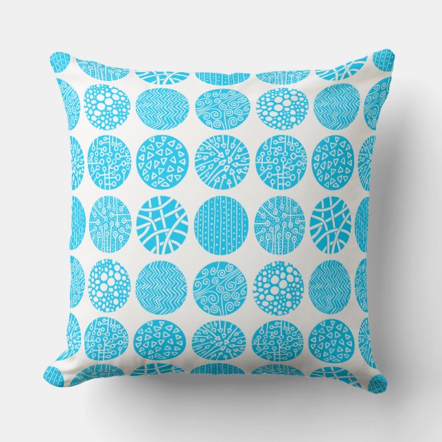 Decorative Circles - Sky Blue and White Cushion (Front)