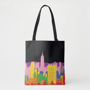 Decorative city skyline background urban buildings tote bag