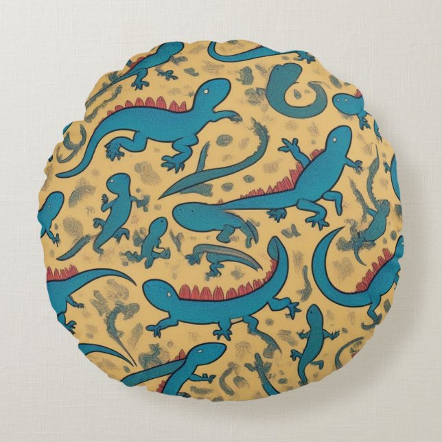 Decorative Cojin with Lagartijas Design Round Cushion (Front)