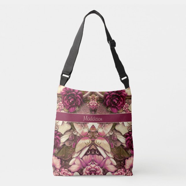 Decorative Collage Butterflies And Roses Crossbody Crossbody Bag (Front)