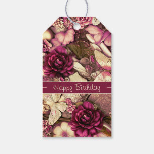 Decorative Collage Butterflies And Roses Gift Tags