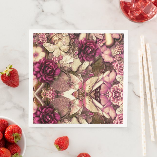 Decorative Collage Butterflies And Roses Napkin (Insitu)