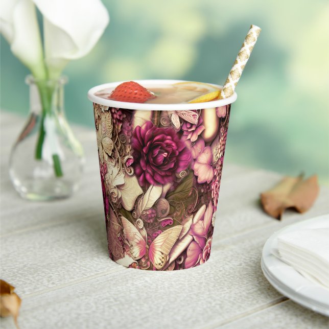 Decorative Collage Butterflies And Roses Paper Cups (Insitu)
