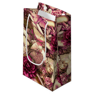Decorative Collage Butterflies And Roses Small Gift Bag