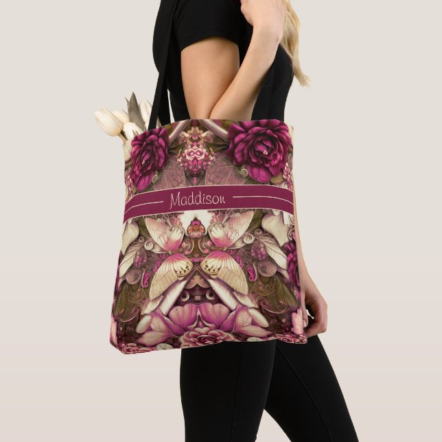 Decorative Collage Butterflies And Roses Tote Bag (Close Up)