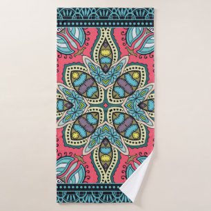 Decorative colorful ornament on a black background bath towel
