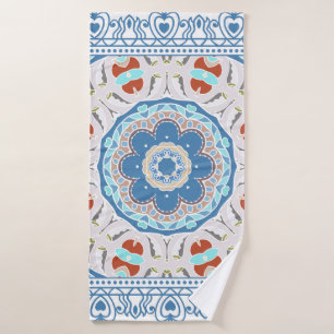 Decorative colorful ornament on white background, bath towel