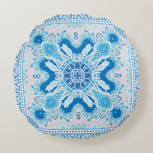 Decorative colorful ornament on white background,  round cushion