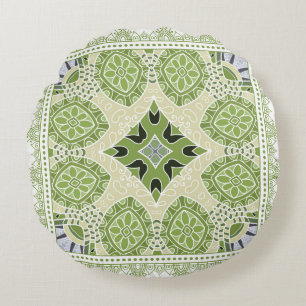 Decorative colorful ornament on white background, round cushion