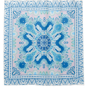Decorative colorful ornament on white background, shower curtain
