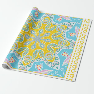 Decorative colorful ornament on white background,  wrapping paper