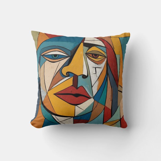 Decorative Colourful Abstract Face Cushion (Front)