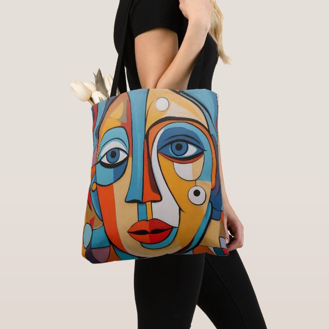 Decorative Colourful Face Abstract Art Tote Bag (Close Up)