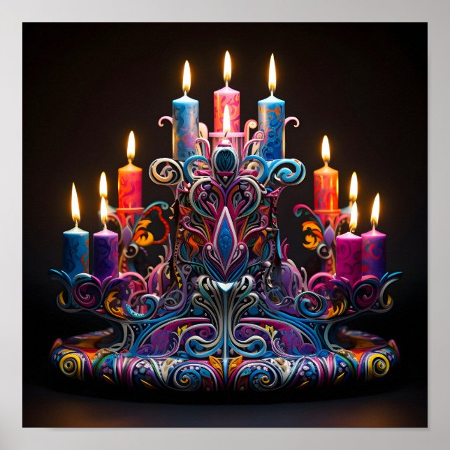 Decorative colourful holiday Menorah Poster (Front)