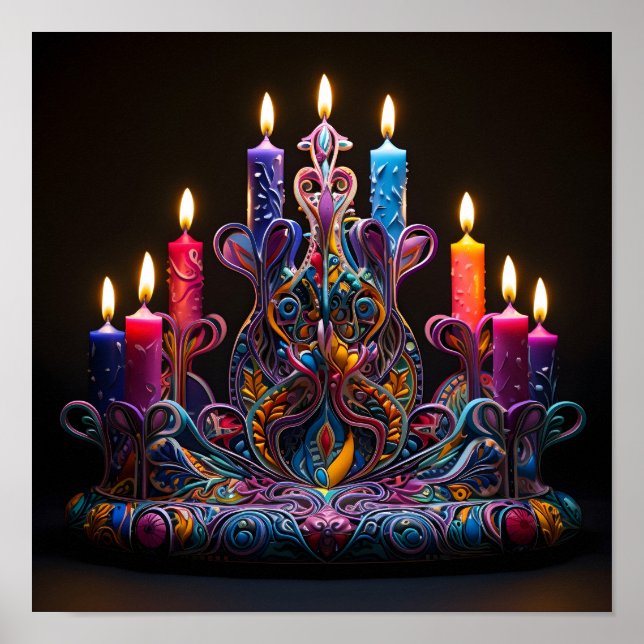 Decorative colourful holiday Menorah Poster (Front)
