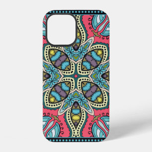 Decorative colourful ornament on a black backgroun iPhone 12 case