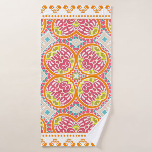 Decorative colourful ornament on a white backgroun bath towel