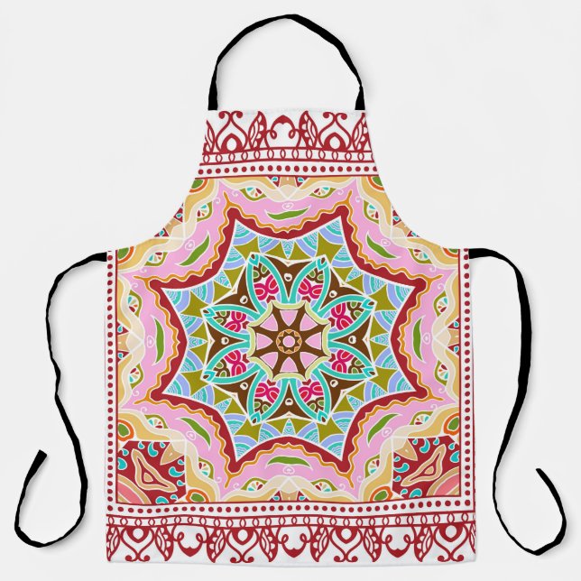 Decorative colourful ornament on white background, apron (Front)