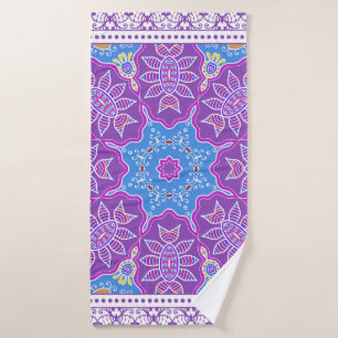 Decorative colourful ornament on white background, bath towel