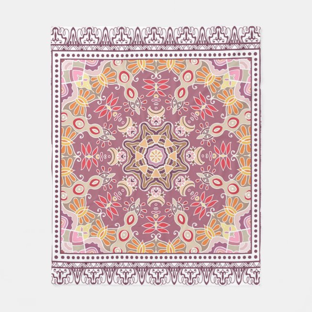Decorative colourful ornament on white background, fleece blanket (Front)