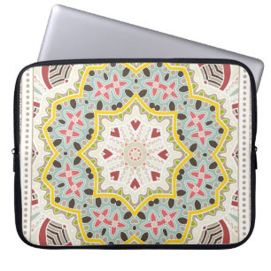 Decorative colourful ornament on white background, laptop sleeve