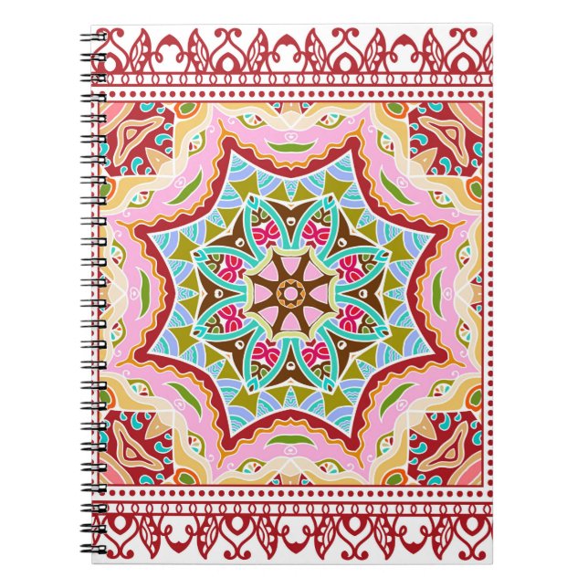Decorative colourful ornament on white background, notebook (Front)