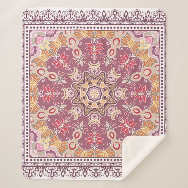 Decorative colourful ornament on white background, sherpa blanket (Front)