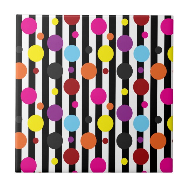 Decorative Colourful Polka Dots Stripes Tile (Front)