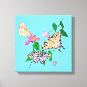 Decorative Colourful Three Pointillism Butterflies Canvas Print