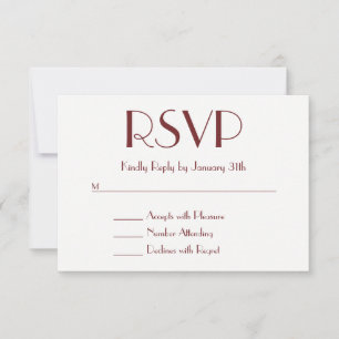 Decorative Contemporary Burgundy and White RSVP Card