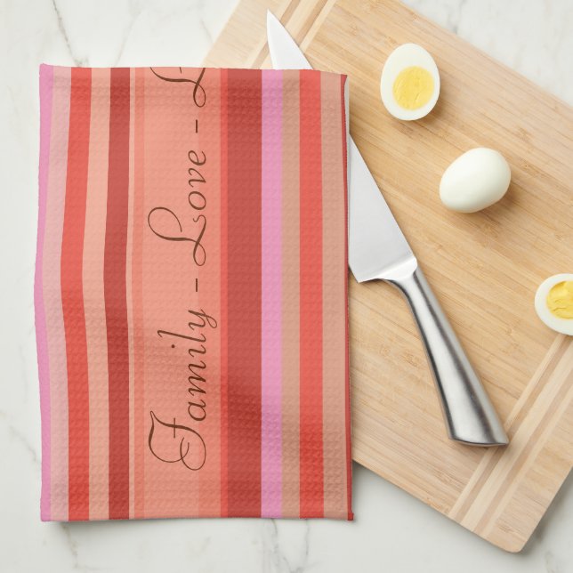Decorative Coral Stripe Tea Towel (Quarter Fold)
