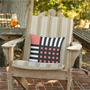 Decorative Coral White Black Grid Stripe Pattern Cushion