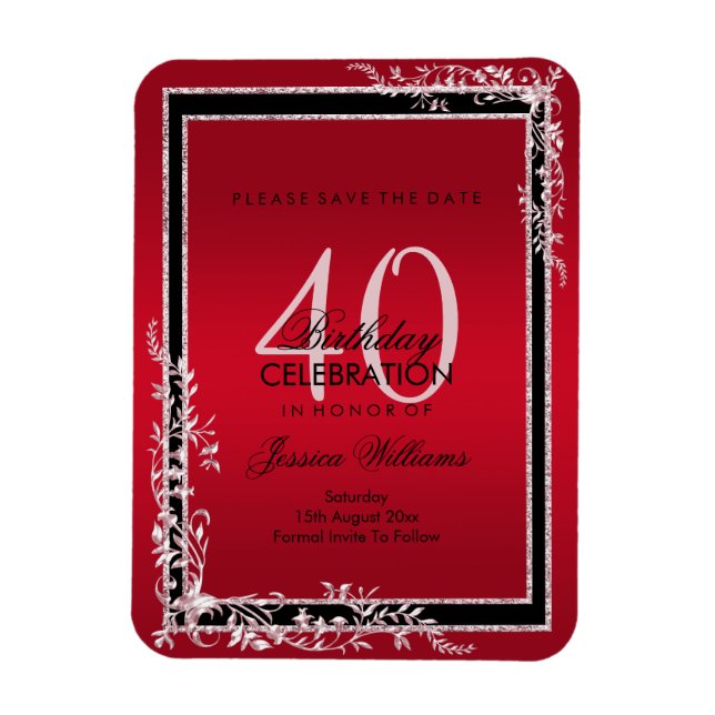 Decorative Corners Ruby & Black Birthday Magnet (Vertical)
