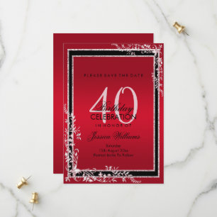 Decorative Corners Ruby & Black Birthday Save The Date