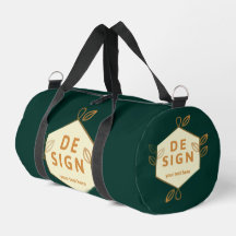 Decorative cream hexagon logo on a dark green