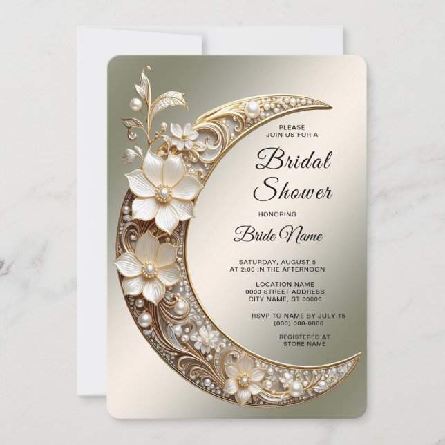 Decorative Crescent Moon Frame Bridal Shower Invitation (Front)
