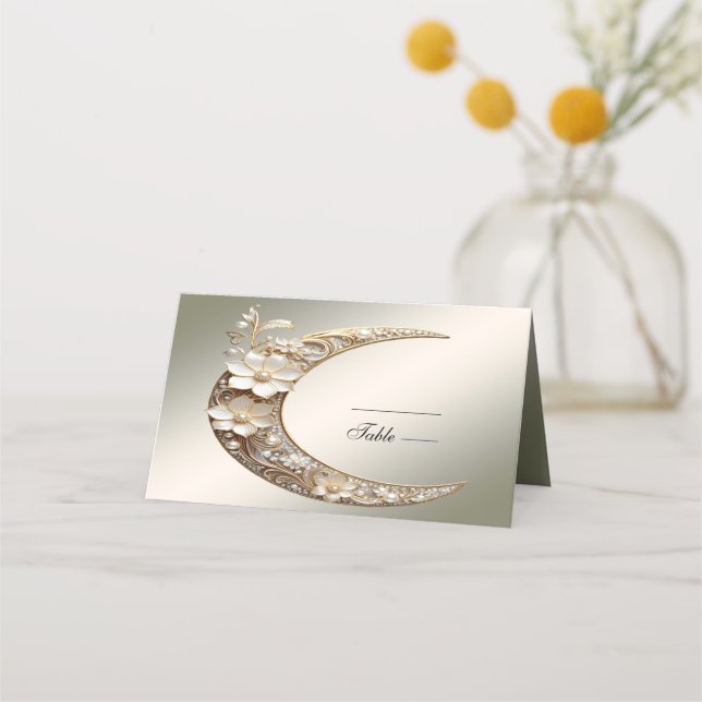 Decorative Crescent Moon Frame Place Card (Front)