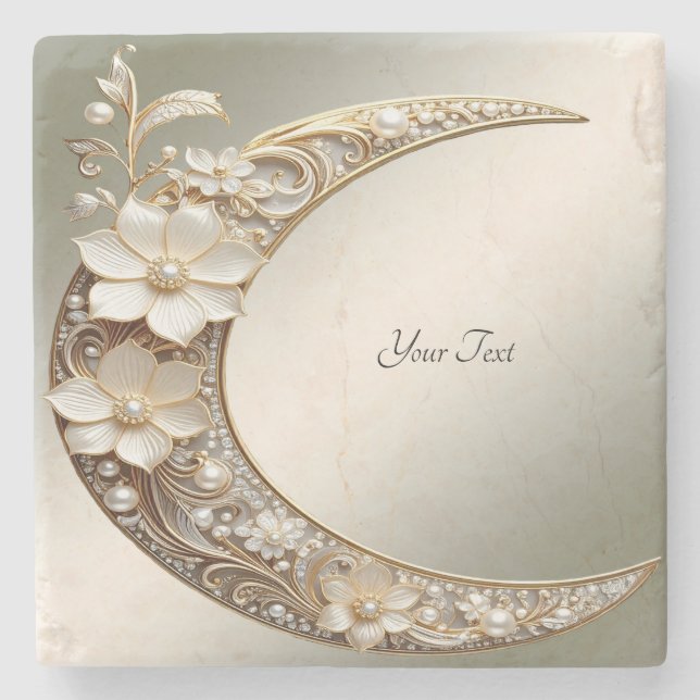 Decorative Crescent Moon Frame Stone Coaster (Front)