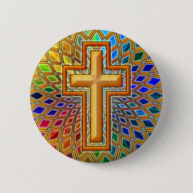 DECORATIVE CROSS 6 CM ROUND BADGE (Front)