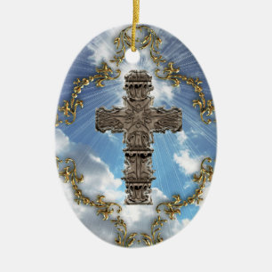 Decorative Cross On Sky Ceramic Ornament