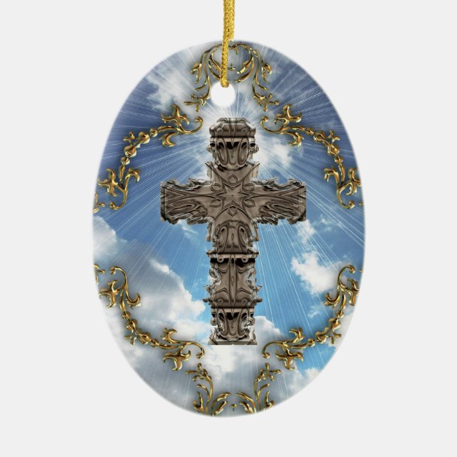Decorative Cross On Sky Ceramic Ornament (Front)