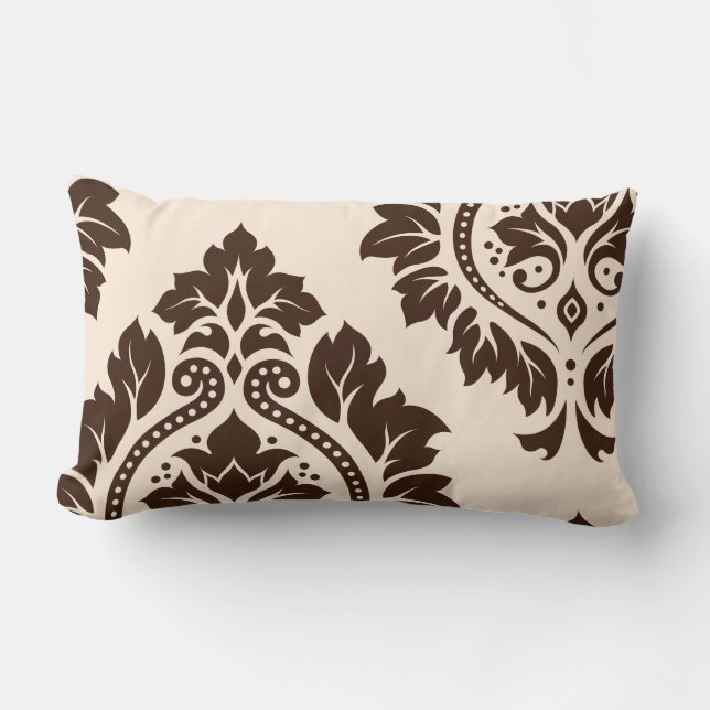 Decorative Damask Art I (2Way) Cream & Brown Lumbar Cushion (Front)