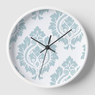 Decorative Damask Art I Duck Egg Blue on White Clock