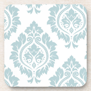Decorative Damask Art I Duck Egg Blue on White Coaster