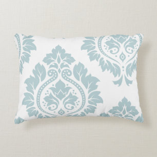 Decorative Damask Art I Duck Egg Blue on White Cushion