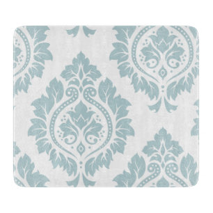 Decorative Damask Art I Duck Egg Blue on White Cutting Board
