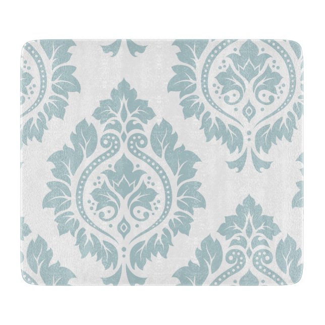 Decorative Damask Art I Duck Egg Blue on White Cutting Board (Front)